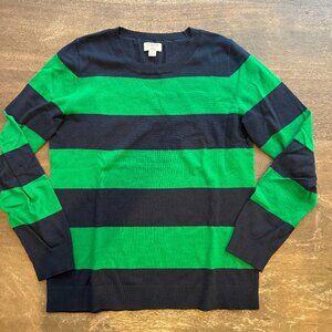 J.Crew Teddy Sweater in Kelly Green & Navy Stripe, Size S, fine knit